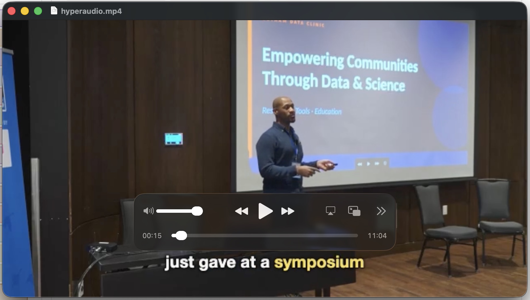 Exported video with karaoke-style burned-in captions highlighting the current word.