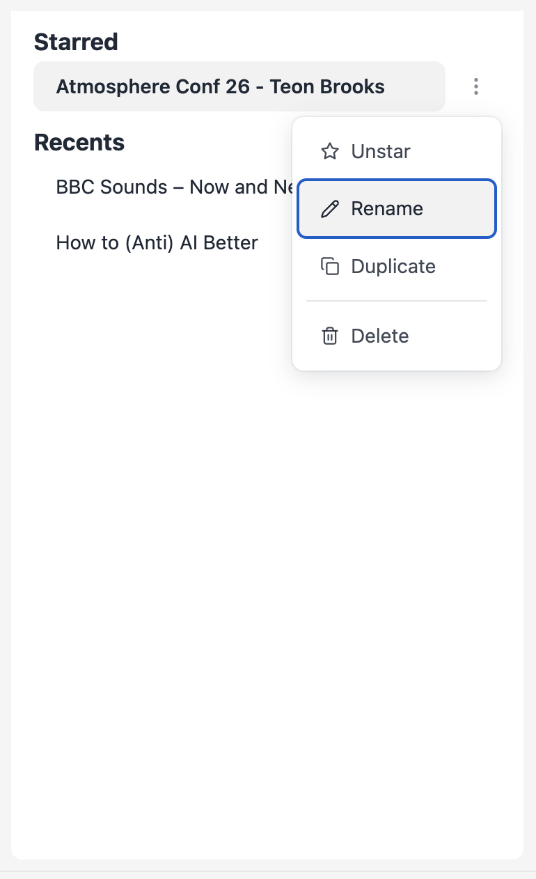 The project library in the sidebar.