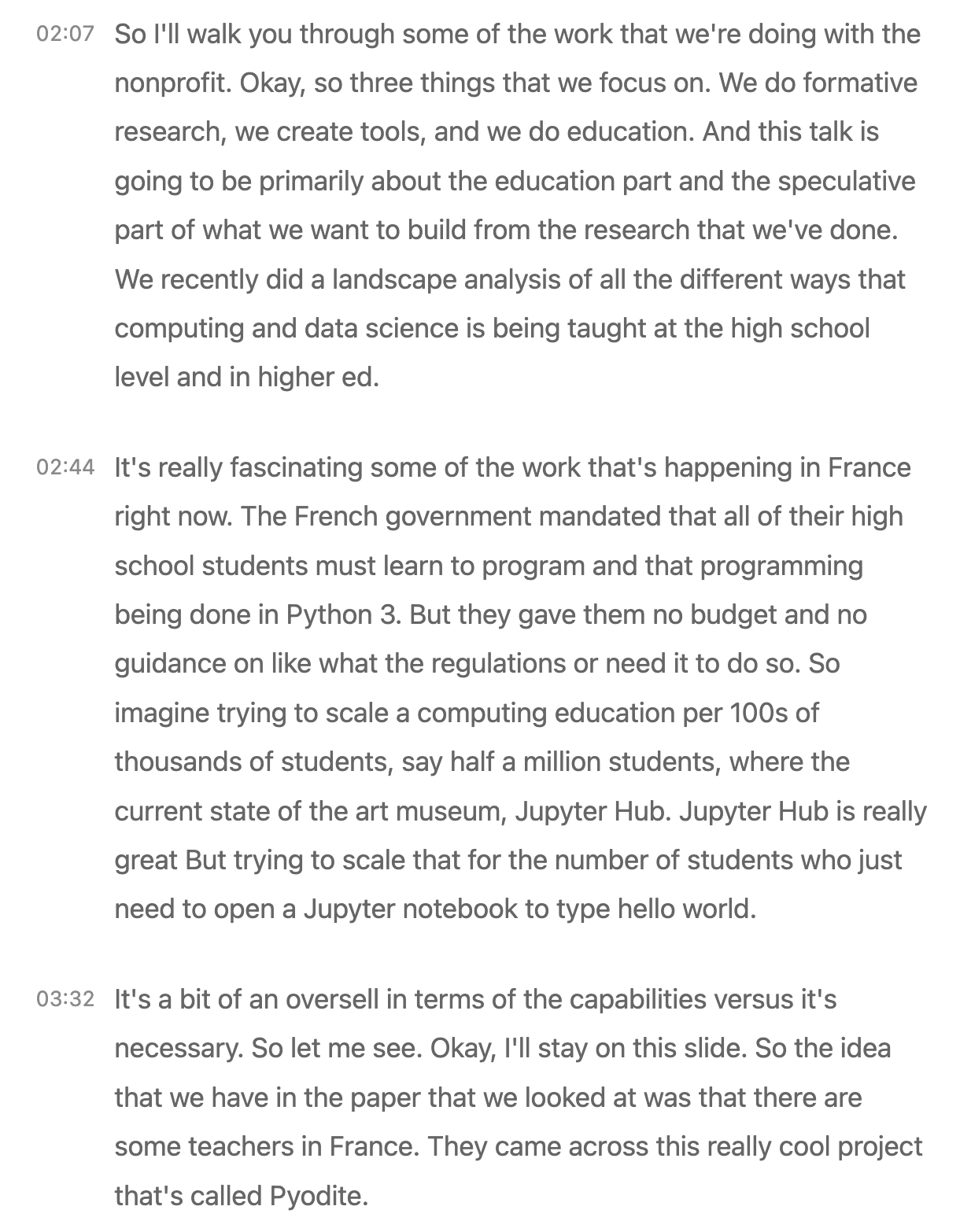 Paragraph timecodes toggled on.